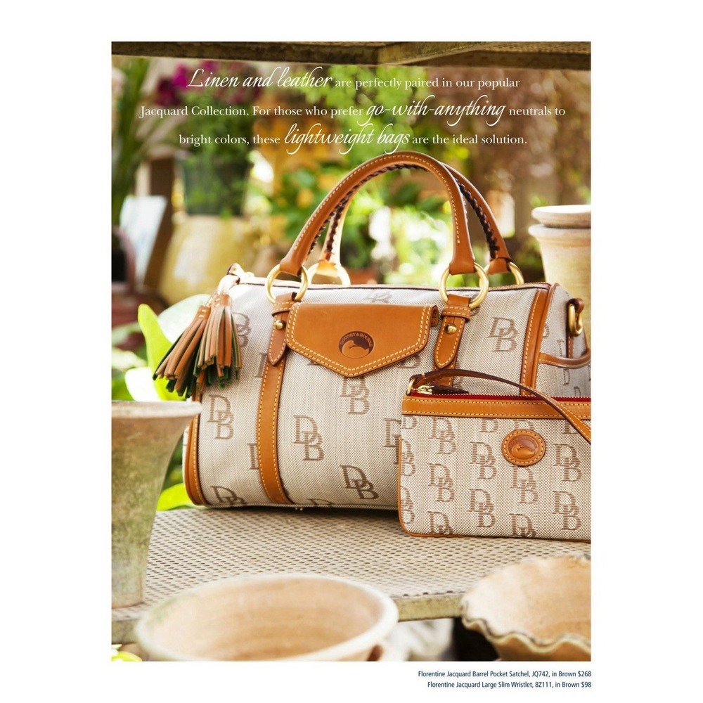 Dooney & Bourke DB Signature Canvas Satchel Brown Leather Tassel Red Lining - Picture 7 of 7
